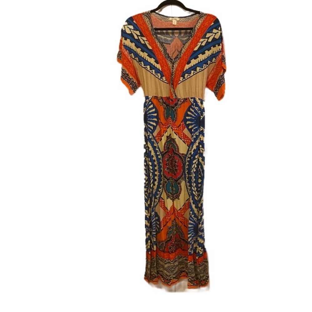 MIA Maxi Dress Boho print Blue Orange Pink Cream size medium M